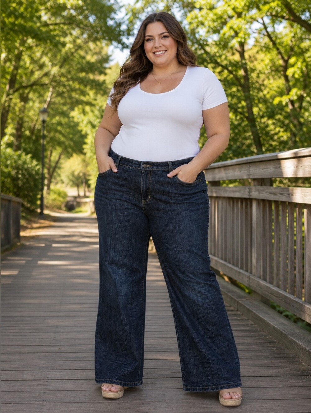 Faded Glory Stretch Women's 18W Dark Wash Wide Leg Jeans Plus Size 40x30